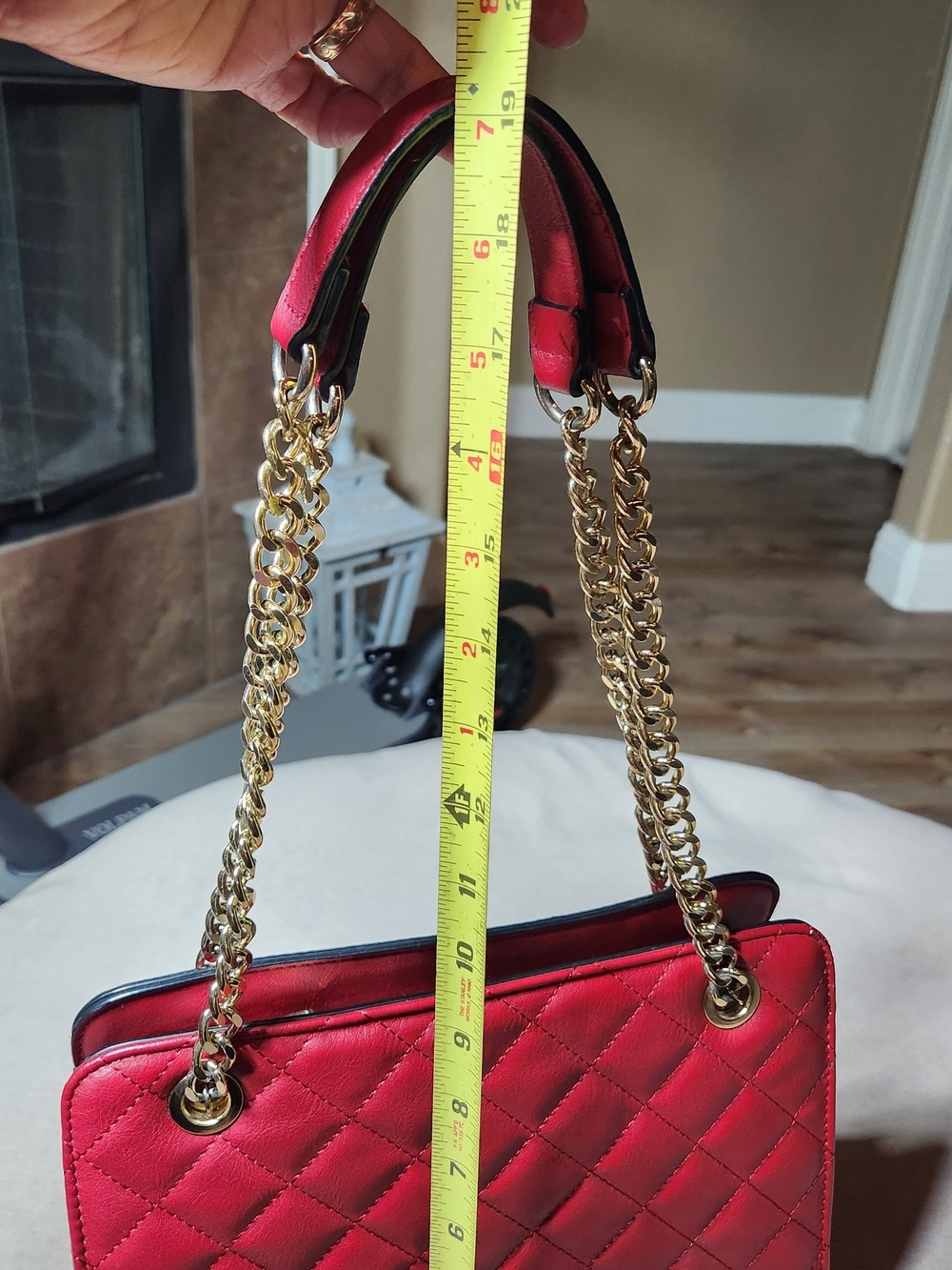 ALDO Quilted Red Chain-Handle Shoulder Bag Faux Leather - Picture 9 of 11
